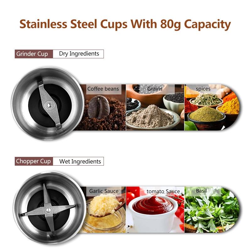 BioloMix 2-in-1 Wet and Dry Double Cups 300W Electric Spices and Coffee Bean Grinder Stainless Steel Body and Miller Blades | Fugo Best
