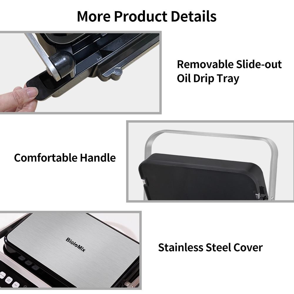 BioloMix 2000W Electric Contact Grill Digital Griddle and Panini Press, Optional Waffle Maker Plates, Opens 180 Degree Barbecue | Fugo Best