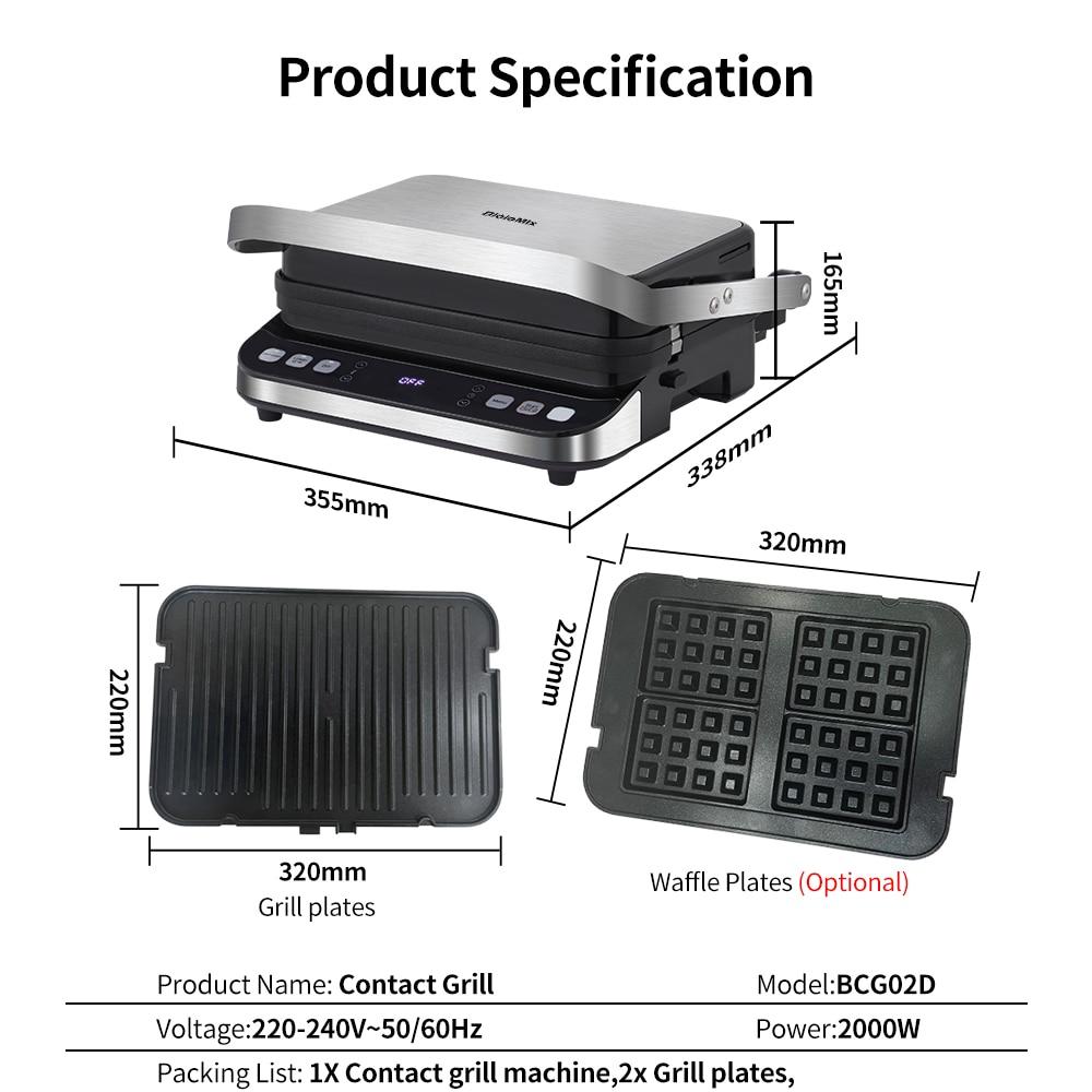 BioloMix 2000W Electric Contact Grill Digital Griddle and Panini Press, Optional Waffle Maker Plates, Opens 180 Degree Barbecue | Fugo Best