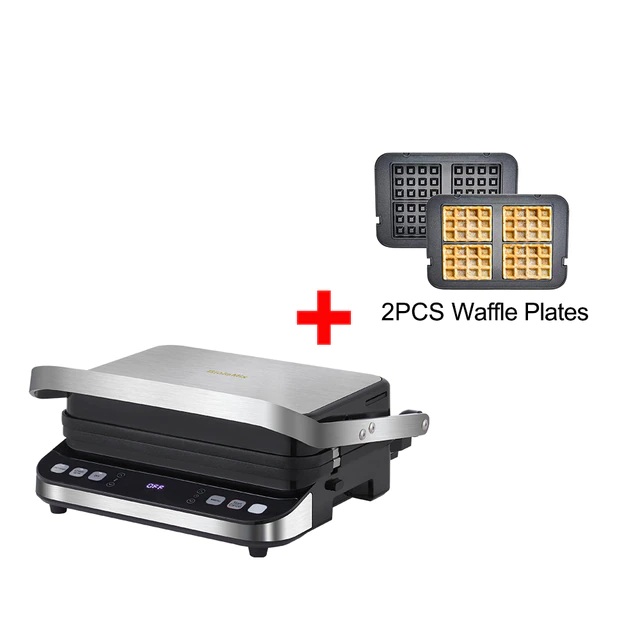 BioloMix 2000W Electric Contact Grill Digital Griddle and Panini Press, Optional Waffle Maker Plates, Opens 180 Degree Barbecue | Fugo Best