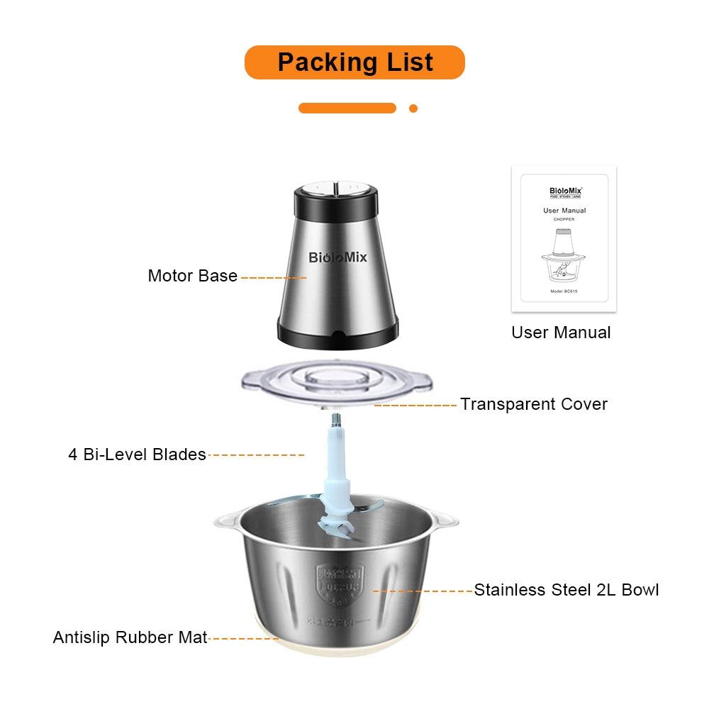 BioloMix 2 Speeds 500W Stainless Steel 2L Capacity Electric Chopper Meat Grinder Mincer Food Processor Slicer | Fugo Best