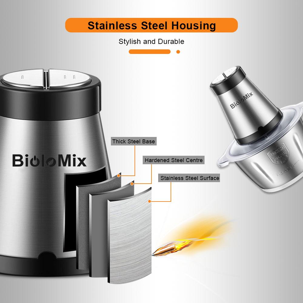 BioloMix 2 Speeds 500W Stainless Steel 2L Capacity Electric Chopper Meat Grinder Mincer Food Processor Slicer | Fugo Best