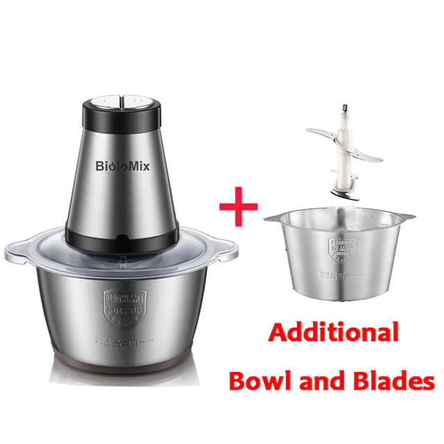 BioloMix 2 Speeds 500W Stainless Steel 2L Capacity Electric Chopper Meat Grinder Mincer Food Processor Slicer | Fugo Best