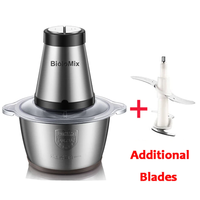 BioloMix 2 Speeds 500W Stainless Steel 2L Capacity Electric Chopper Meat Grinder Mincer Food Processor Slicer | Fugo Best