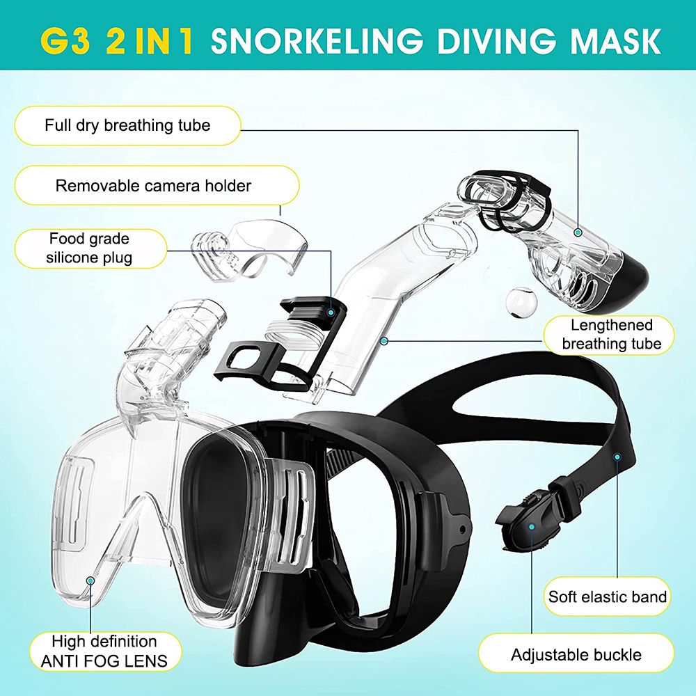 Snorkel Mask Foldable Anti-Fog Diving Mask Set with Full Dry Top System for Free Swim Professional Snorkeling Gear Adults Kids | Fugo Best