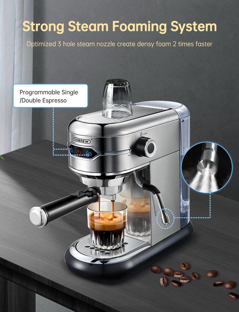 HiBREW Coffee Maker Cafetera 19 Bar Inox Semi Automatic Super Slim ESE POD& Powder Espresso Cappuccino Machine Hot Water H11 | Fugo Best