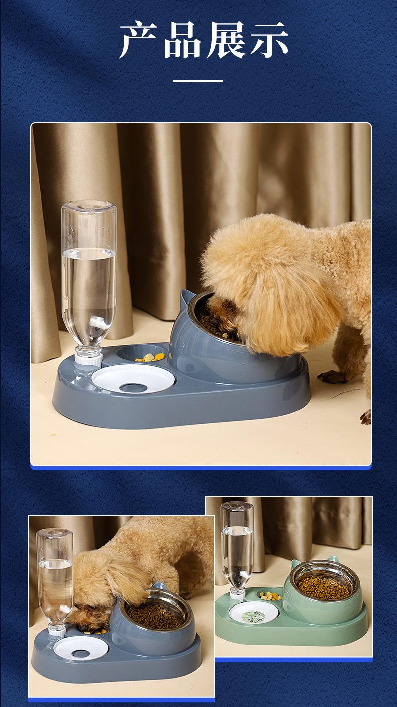 Double Bowl Automatic Water Dispenser Dog Bowl Cat Food Basin Stainless Steel Pet Supplies Protect The Spine Glass Bottle Mouth | Fugo Best
