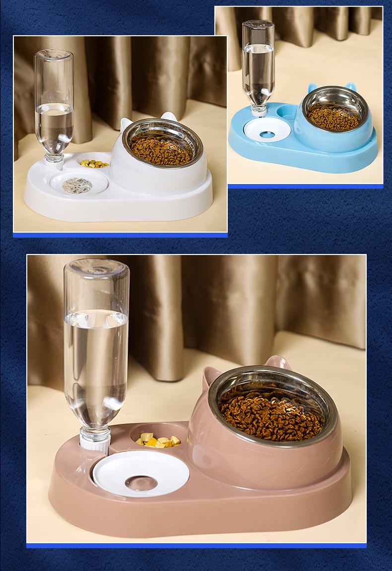 Double Bowl Automatic Water Dispenser Dog Bowl Cat Food Basin Stainless Steel Pet Supplies Protect The Spine Glass Bottle Mouth | Fugo Best