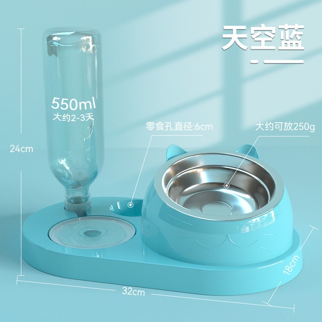 Double Bowl Automatic Water Dispenser Dog Bowl Cat Food Basin Stainless Steel Pet Supplies Protect The Spine Glass Bottle Mouth | Fugo Best