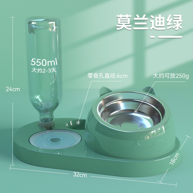 Double Bowl Automatic Water Dispenser Dog Bowl Cat Food Basin Stainless Steel Pet Supplies Protect The Spine Glass Bottle Mouth | Fugo Best