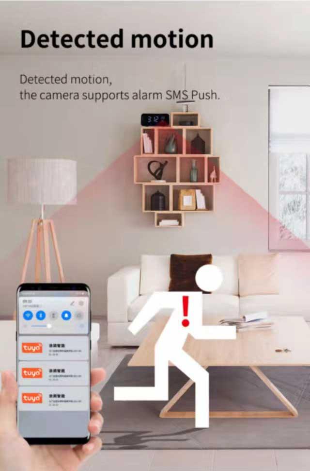 Tuya Alarm Clock Camera With Night Vision IP WiFi Wireless 1080P 2MP Indoor Home Security Desktop Cameras Built-in Battey | Fugo Best