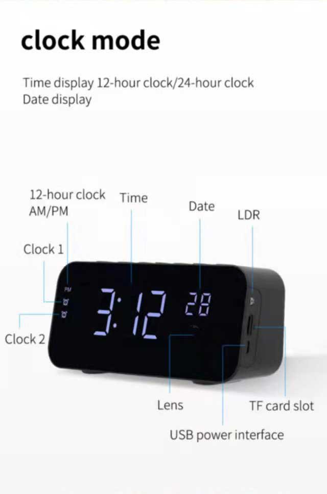 Tuya Alarm Clock Camera With Night Vision IP WiFi Wireless 1080P 2MP Indoor Home Security Desktop Cameras Built-in Battey | Fugo Best