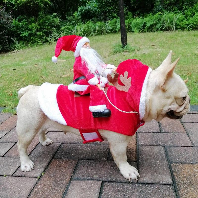 Fun Pet Dog Christmas clothes Santa Claus riding a deer Jacket Coat Pets Christmas Dog Apparel Costumes for Big Dog Small Dog | Fugo Best