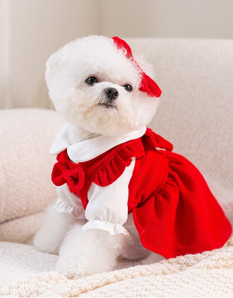 Autumn Winter Pet Princess Skirt Cute Suit Puppy Dress Small Dog Clothes Bowknot Hairpin Chihuahua Yorkshire Poodle Cat Coat | Fugo Best
