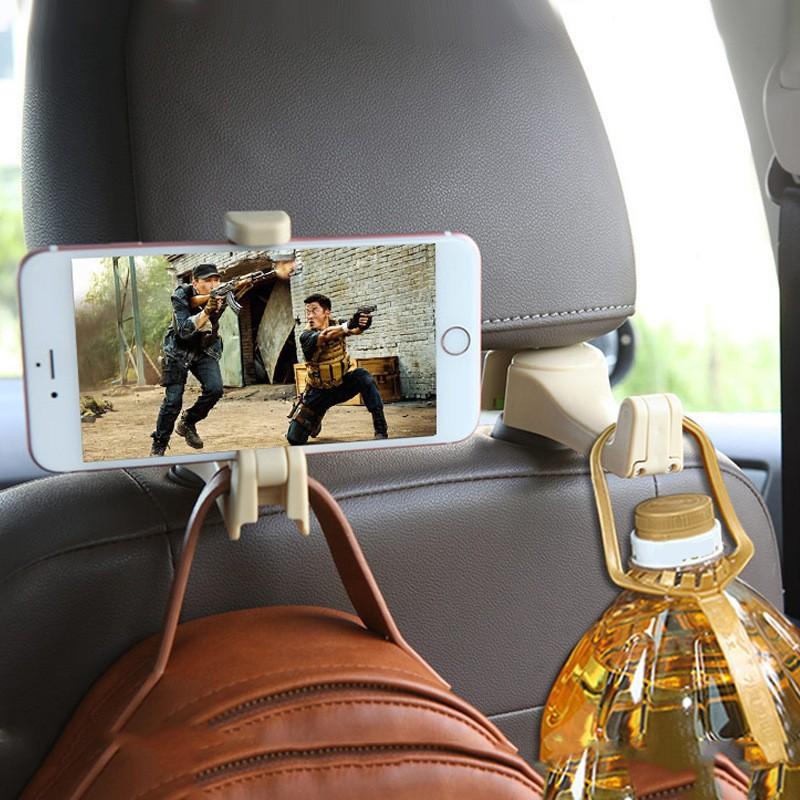 2 in 1 Car Headrest Hook with Phone Holder Seat Back Hanger for Bag Handbag Purse Grocery Cloth Portable Multifunction Clips | Fugo Best