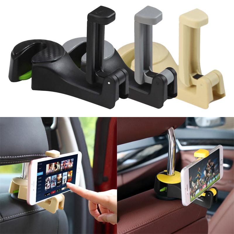 2 in 1 Car Headrest Hook with Phone Holder Seat Back Hanger for Bag Handbag Purse Grocery Cloth Portable Multifunction Clips | Fugo Best