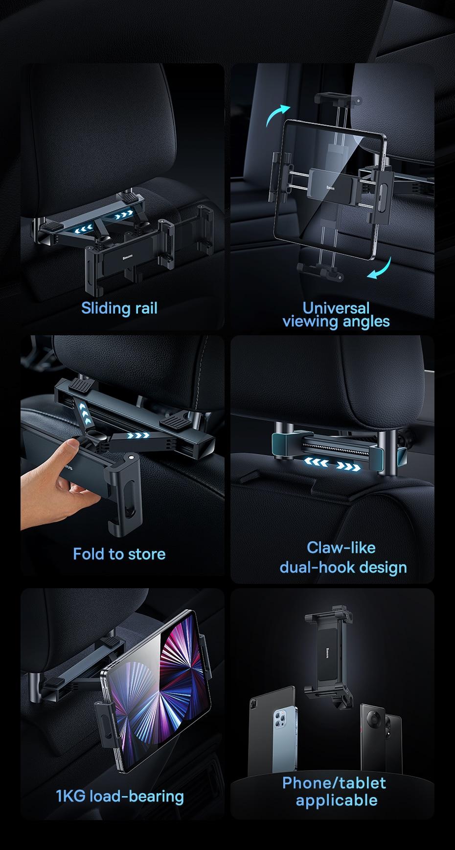 Baseus Phone Holder Tablet Holder in Car Foldable Car Rear Pillow Stand Seat Rear Headrest Mounting Bracket for iPhone iPad | Fugo Best