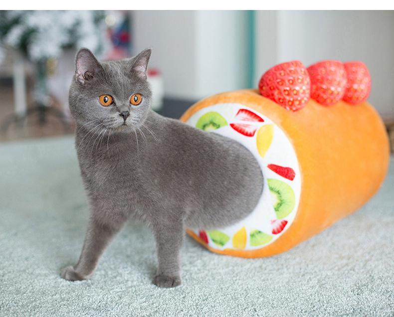 Fruit Tart Cute Dog Cat Bed Cotton Cake Roll Shaped Pet Basket for Cats Funny Kitten Washable Sleep Cave Nest Warm Cozy Cushion | Fugo Best
