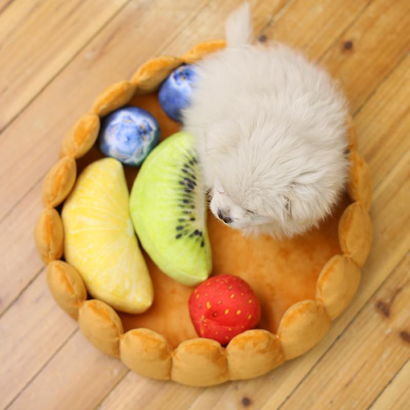 Fruit Tart Cute Dog Cat Bed Cotton Cake Roll Shaped Pet Basket for Cats Funny Kitten Washable Sleep Cave Nest Warm Cozy Cushion | Fugo Best