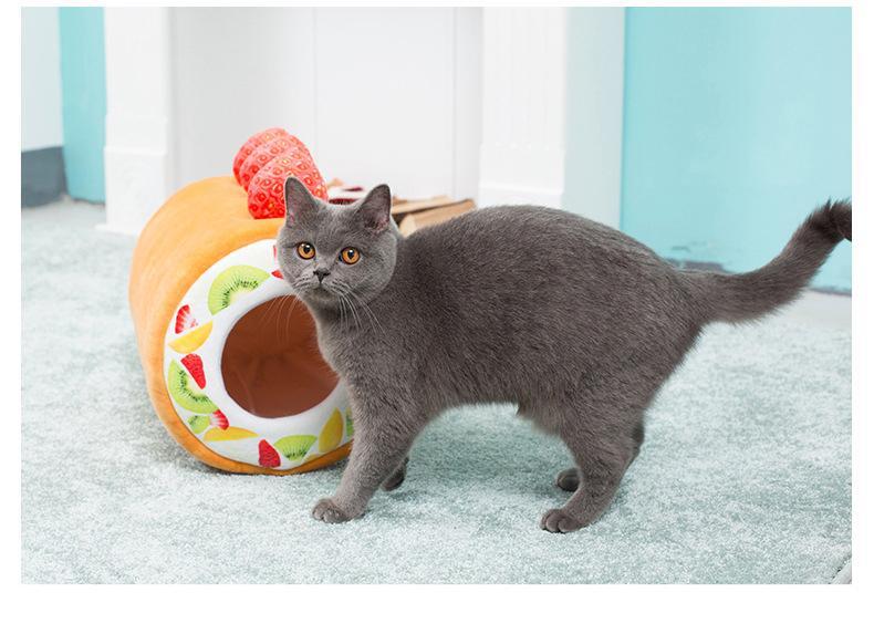 Fruit Tart Cute Dog Cat Bed Cotton Cake Roll Shaped Pet Basket for Cats Funny Kitten Washable Sleep Cave Nest Warm Cozy Cushion | Fugo Best