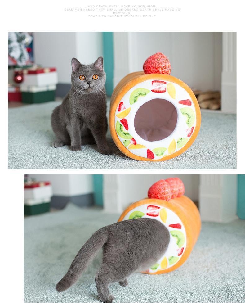 Fruit Tart Cute Dog Cat Bed Cotton Cake Roll Shaped Pet Basket for Cats Funny Kitten Washable Sleep Cave Nest Warm Cozy Cushion | Fugo Best