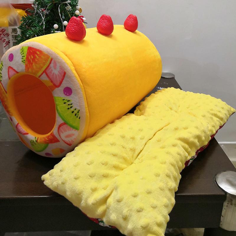 Fruit Tart Cute Dog Cat Bed Cotton Cake Roll Shaped Pet Basket for Cats Funny Kitten Washable Sleep Cave Nest Warm Cozy Cushion | Fugo Best