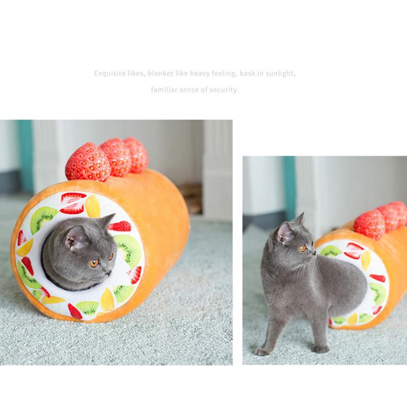 Fruit Tart Cute Dog Cat Bed Cotton Cake Roll Shaped Pet Basket for Cats Funny Kitten Washable Sleep Cave Nest Warm Cozy Cushion | Fugo Best