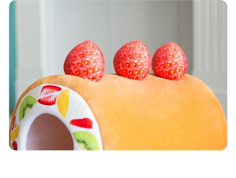 Fruit Tart Cute Dog Cat Bed Cotton Cake Roll Shaped Pet Basket for Cats Funny Kitten Washable Sleep Cave Nest Warm Cozy Cushion | Fugo Best