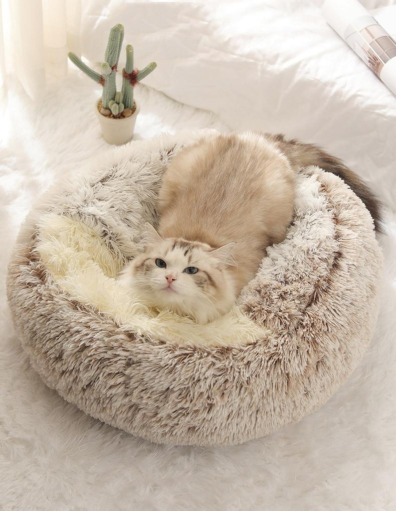 HOOPET New Style Pet Dog Cat Bed Round Plush Cat Warm Bed House Soft Long Plush Bed For Small Dogs For Cats Nest 2 In 1 Cat Bed | Fugo Best