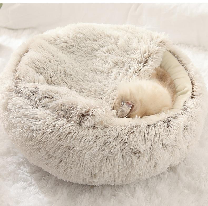 HOOPET New Style Pet Dog Cat Bed Round Plush Cat Warm Bed House Soft Long Plush Bed For Small Dogs For Cats Nest 2 In 1 Cat Bed | Fugo Best