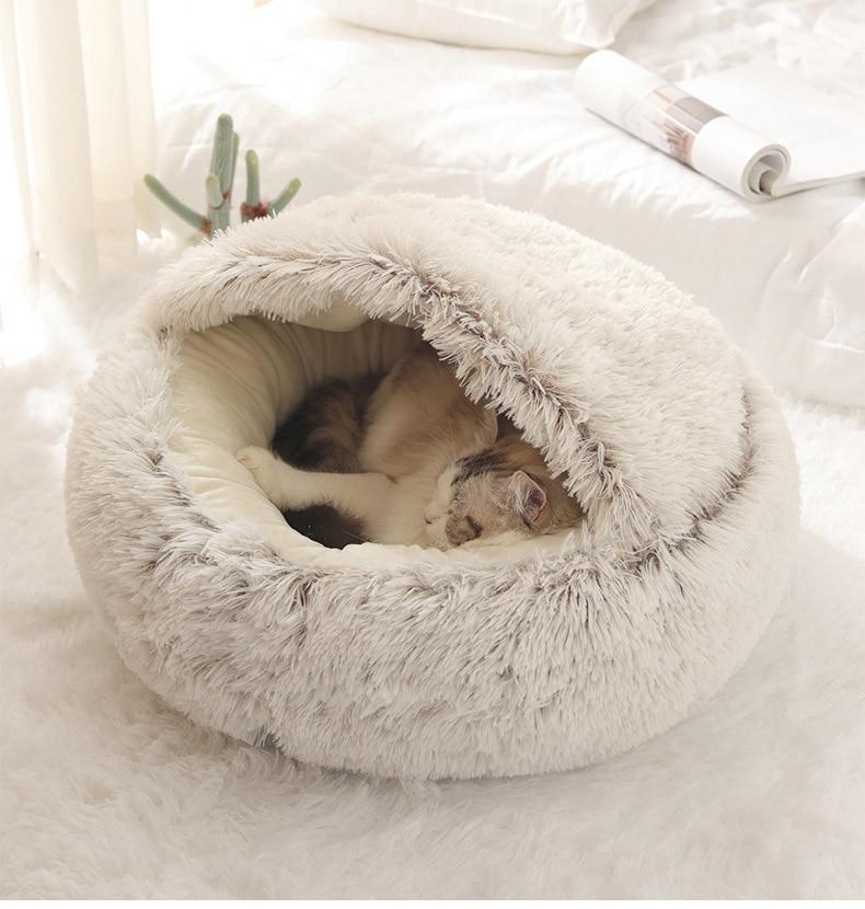 HOOPET New Style Pet Dog Cat Bed Round Plush Cat Warm Bed House Soft Long Plush Bed For Small Dogs For Cats Nest 2 In 1 Cat Bed | Fugo Best