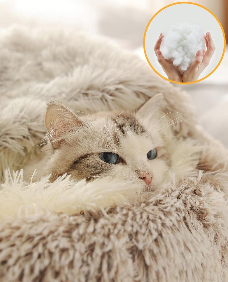 HOOPET New Style Pet Dog Cat Bed Round Plush Cat Warm Bed House Soft Long Plush Bed For Small Dogs For Cats Nest 2 In 1 Cat Bed | Fugo Best