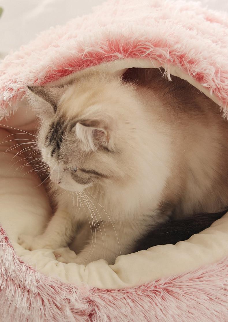 HOOPET New Style Pet Dog Cat Bed Round Plush Cat Warm Bed House Soft Long Plush Bed For Small Dogs For Cats Nest 2 In 1 Cat Bed | Fugo Best