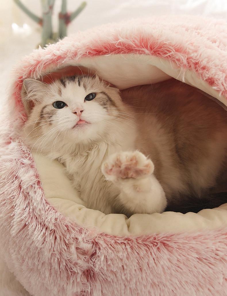 HOOPET New Style Pet Dog Cat Bed Round Plush Cat Warm Bed House Soft Long Plush Bed For Small Dogs For Cats Nest 2 In 1 Cat Bed | Fugo Best