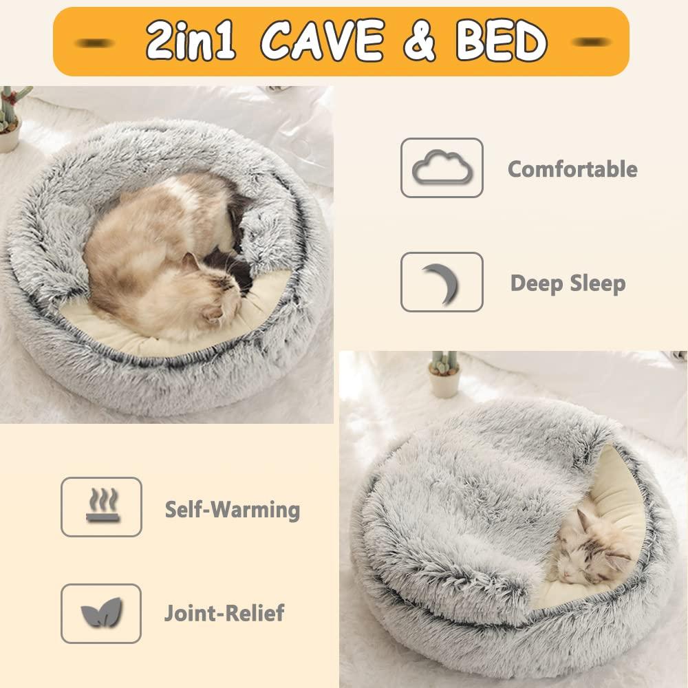 HOOPET New Style Pet Dog Cat Bed Round Plush Cat Warm Bed House Soft Long Plush Bed For Small Dogs For Cats Nest 2 In 1 Cat Bed | Fugo Best