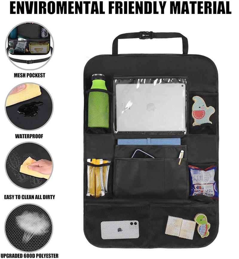 Car Backseat Organizer with Table Holder 9 Storage Pockets Seat Back Protectors Kick Mats for Kids Toddlers Travel Accessories | Fugo Best