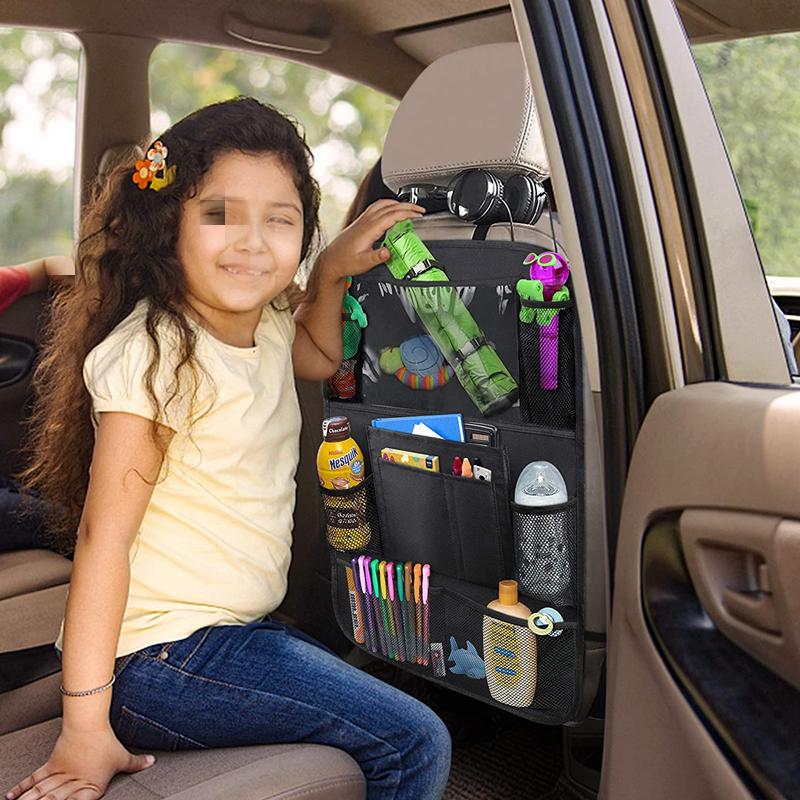 Car Backseat Organizer with Table Holder 9 Storage Pockets Seat Back Protectors Kick Mats for Kids Toddlers Travel Accessories | Fugo Best