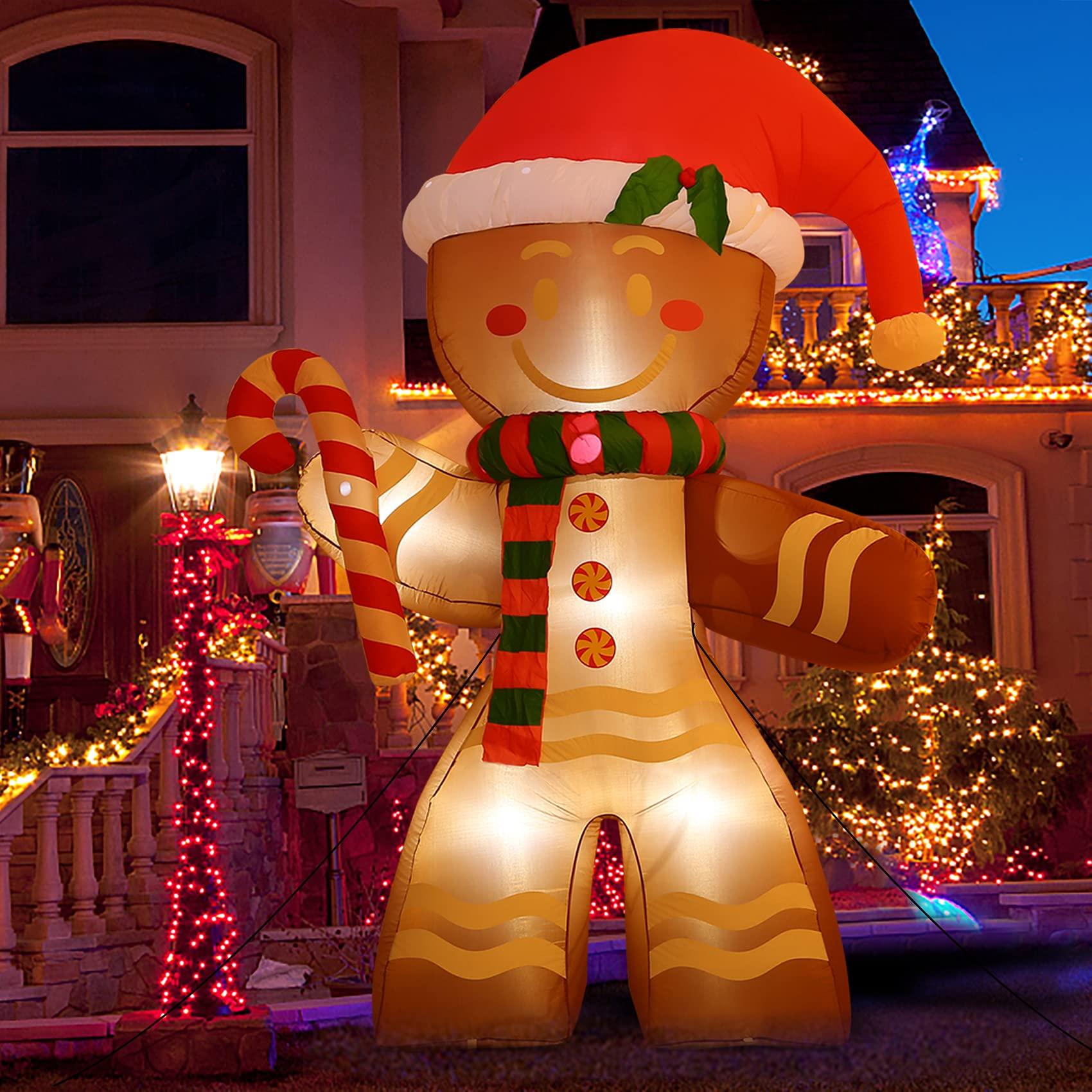 2.2m Christmas Inflatables Gingerbread Man with Built-in LED Ornament for Xmas Party Indoor Outdoor Courtyard Props Decoration | Fugo Best