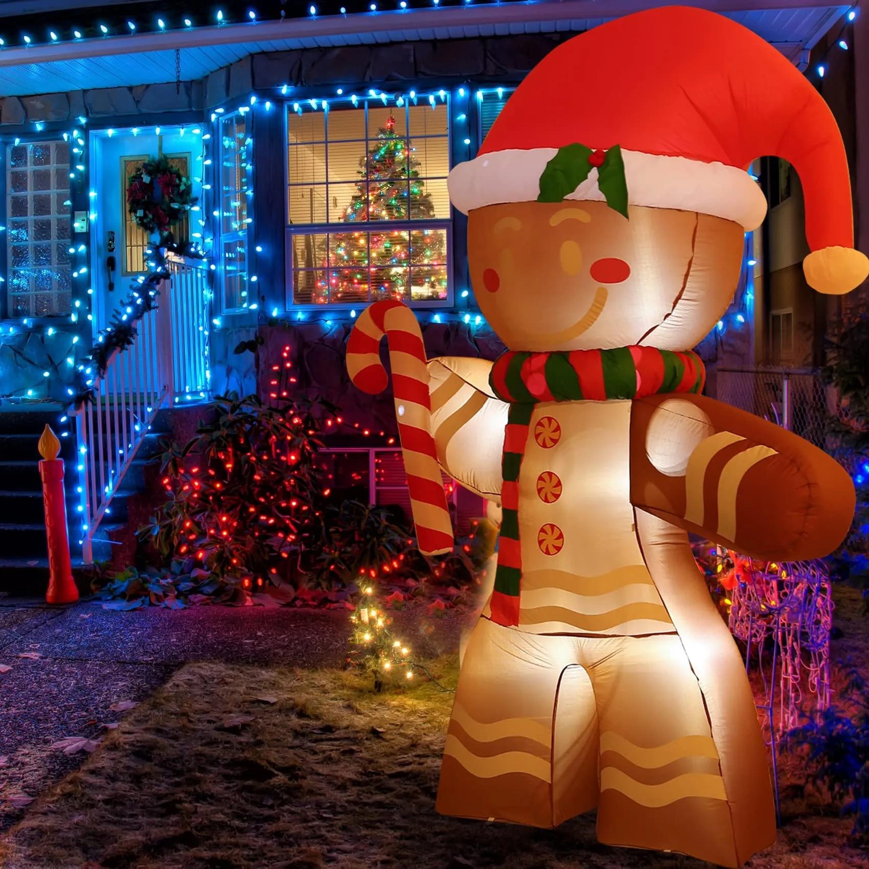2.2m Christmas Inflatables Gingerbread Man with Built-in LED Ornament for Xmas Party Indoor Outdoor Courtyard Props Decoration | Fugo Best