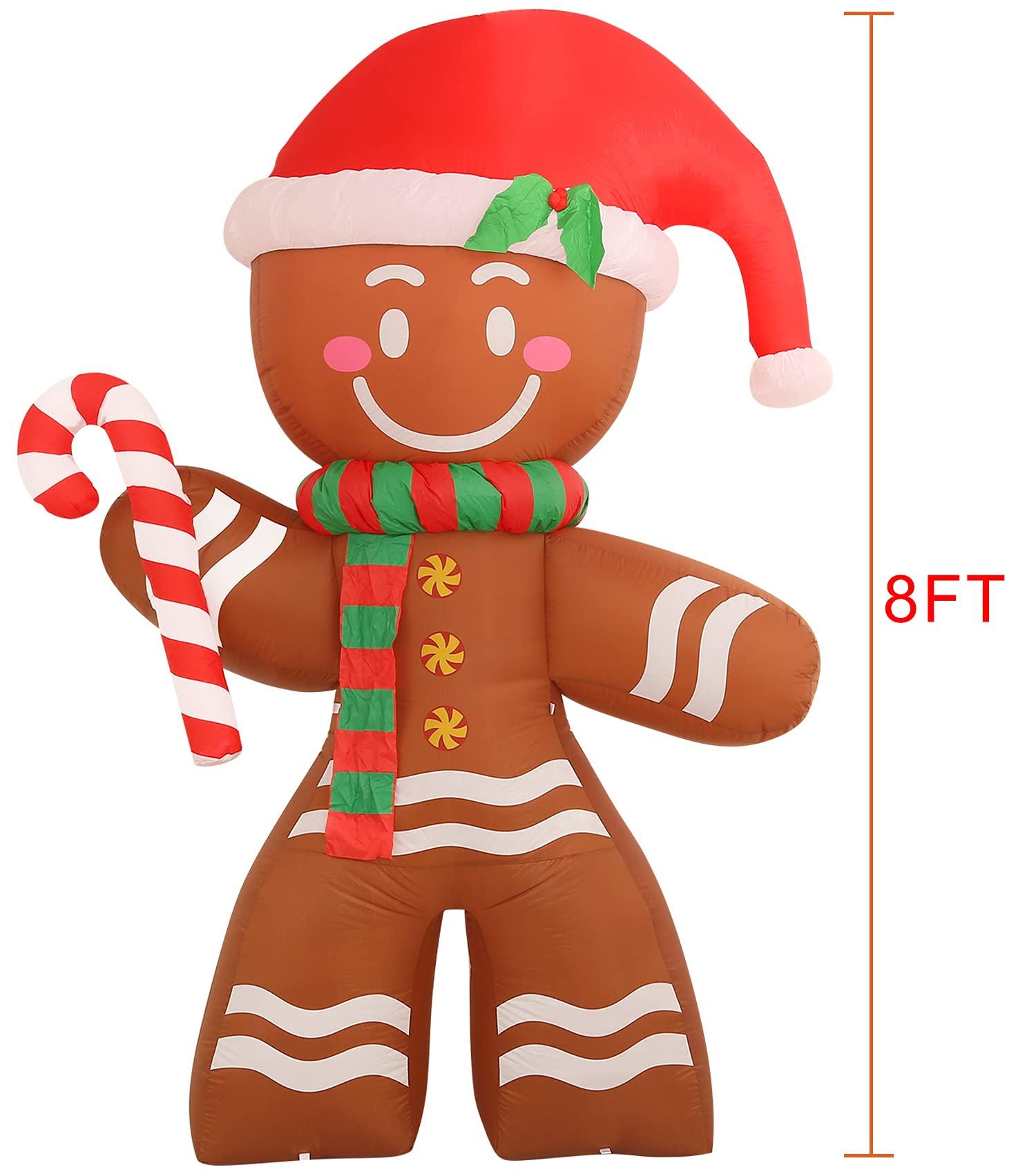 2.2m Christmas Inflatables Gingerbread Man with Built-in LED Ornament for Xmas Party Indoor Outdoor Courtyard Props Decoration | Fugo Best