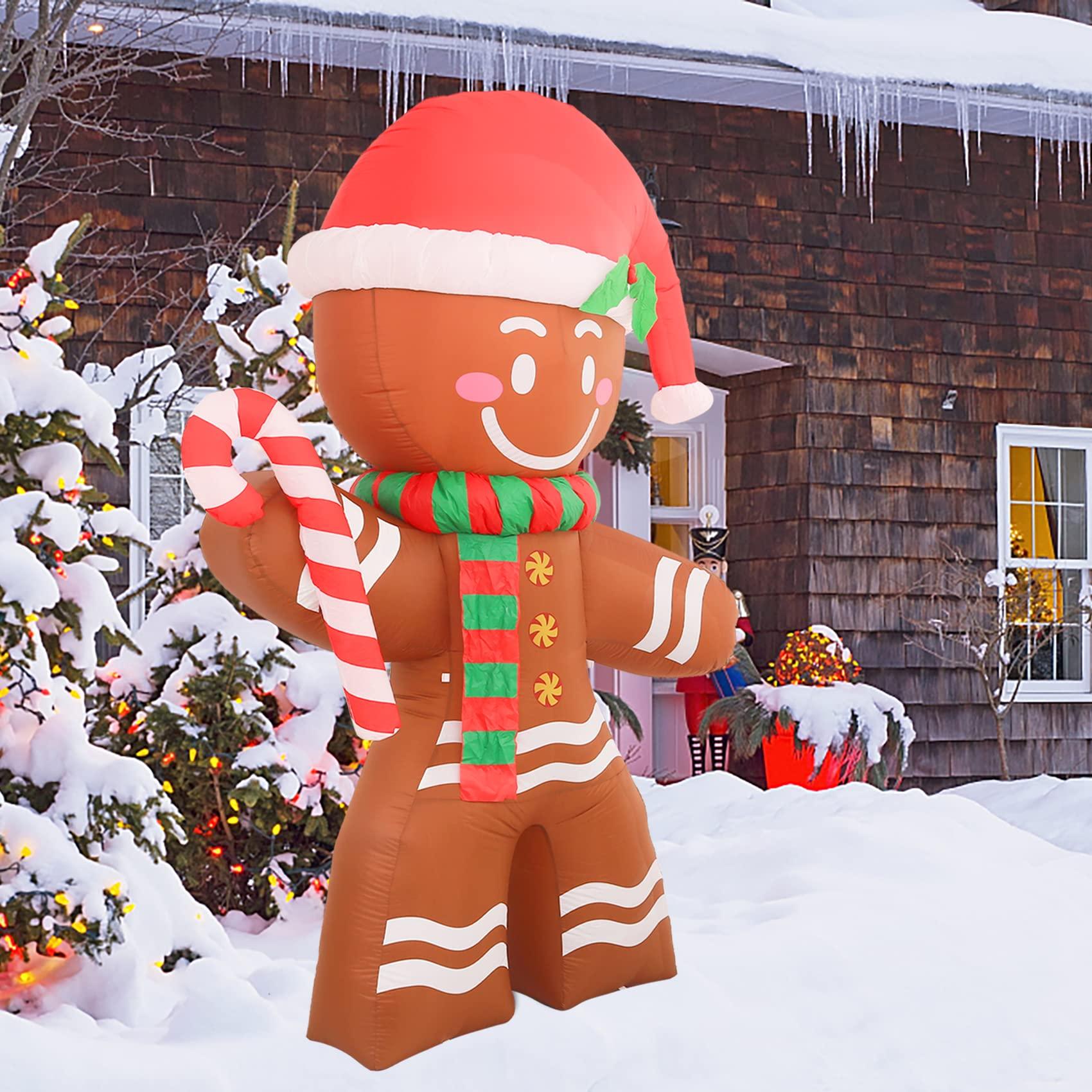 2.2m Christmas Inflatables Gingerbread Man with Built-in LED Ornament for Xmas Party Indoor Outdoor Courtyard Props Decoration | Fugo Best