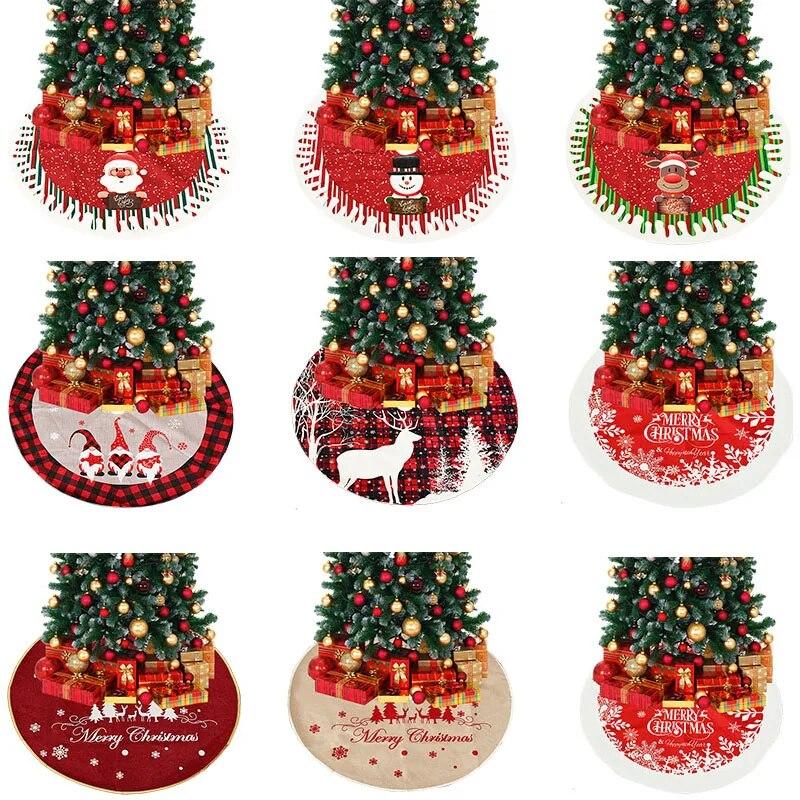Christmas Tree Skirt Elk Snowflake Santa Xmas Tree Mat Carpet Merry Christmas Decoration For Home Navidad Ornament New Year Gift | Fugo Best