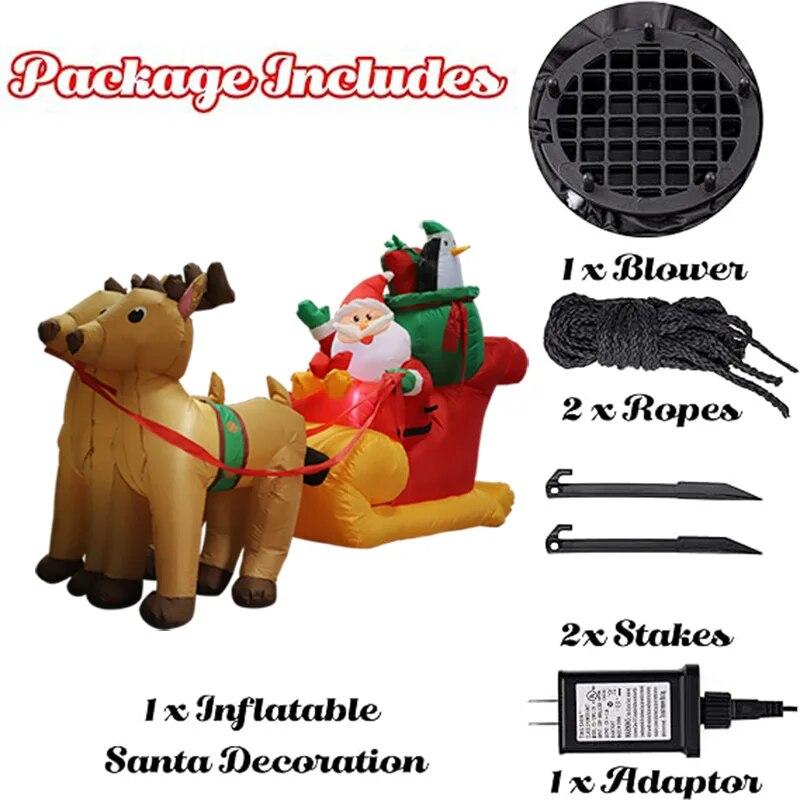 7FT Christmas Decoration Inflatable Santa Elk Sled Built-in LED Lights Indoor Outdoor Garden Party Scene Layout Ornament | Fugo Best