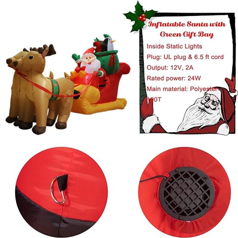 7FT Christmas Decoration Inflatable Santa Elk Sled Built-in LED Lights Indoor Outdoor Garden Party Scene Layout Ornament | Fugo Best