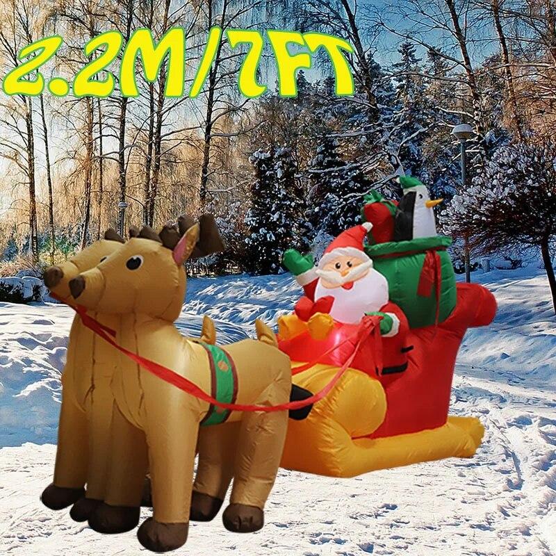 7FT Christmas Decoration Inflatable Santa Elk Sled Built-in LED Lights Indoor Outdoor Garden Party Scene Layout Ornament | Fugo Best