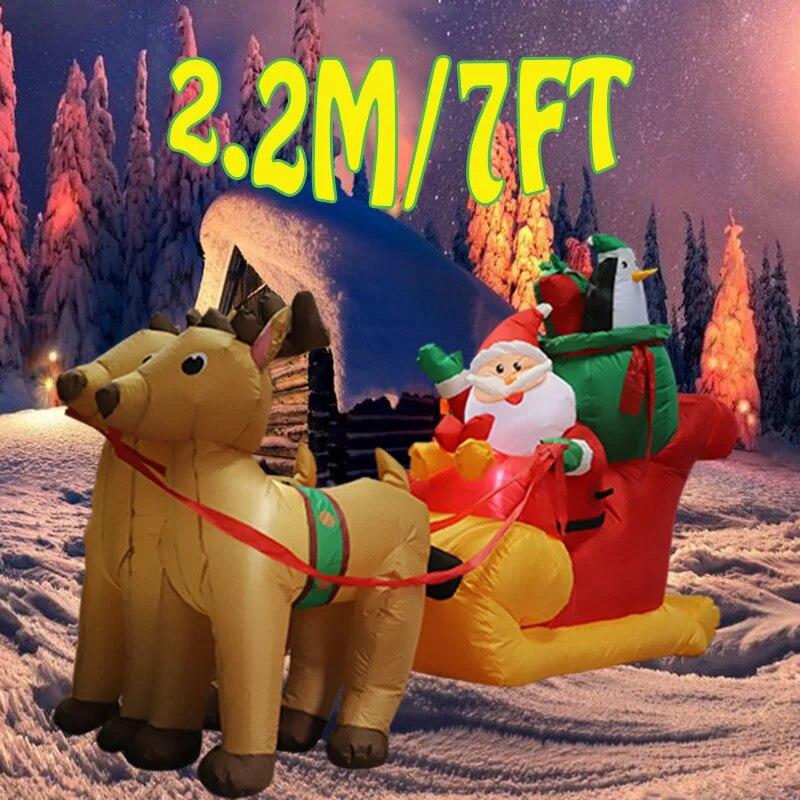 7FT Christmas Decoration Inflatable Santa Elk Sled Built-in LED Lights Indoor Outdoor Garden Party Scene Layout Ornament | Fugo Best