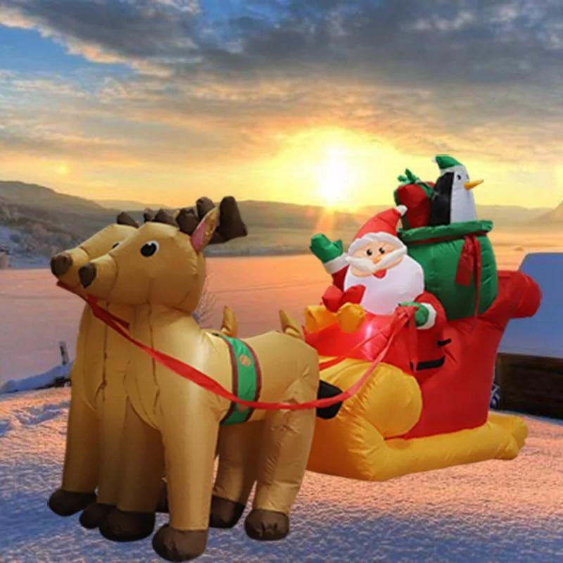 7FT Christmas Decoration Inflatable Santa Elk Sled Built-in LED Lights Indoor Outdoor Garden Party Scene Layout Ornament | Fugo Best