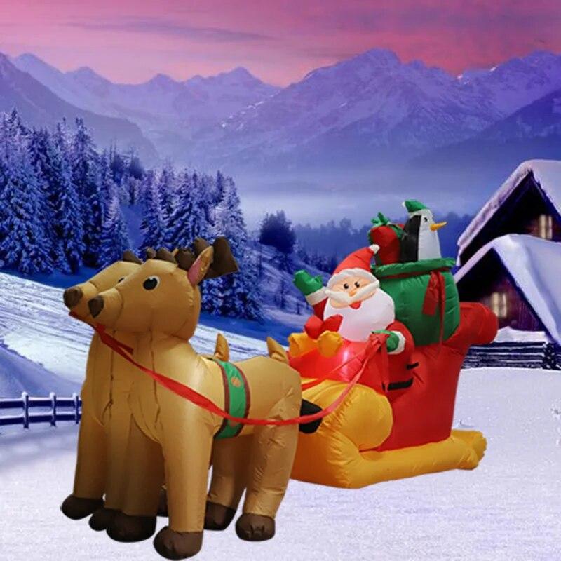 7FT Christmas Decoration Inflatable Santa Elk Sled Built-in LED Lights Indoor Outdoor Garden Party Scene Layout Ornament | Fugo Best