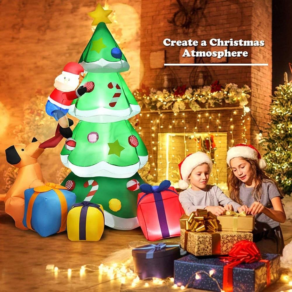 Christmas Inflatable Dogs Chasing Santa Claus Climbing Christmas Tree with Lighting Xmas Decoration Outdoor Indoor Navidad 2023 | Fugo Best