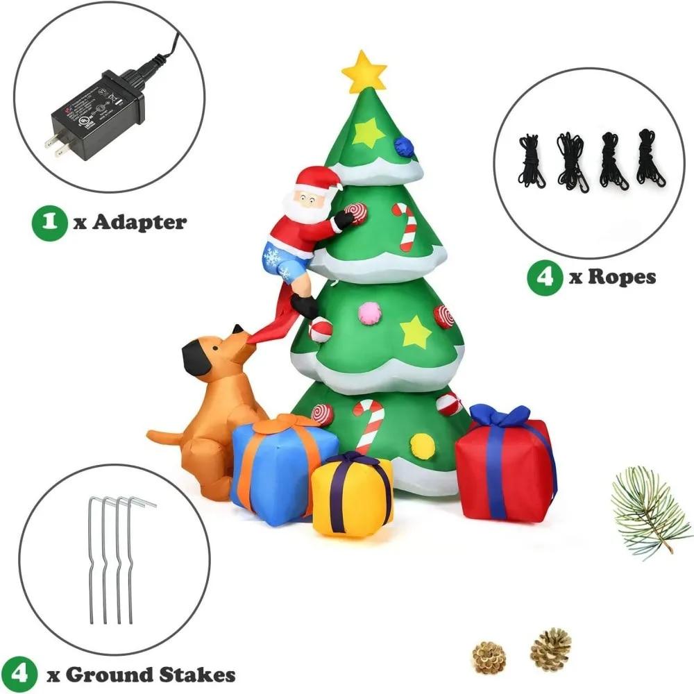 Christmas Inflatable Dogs Chasing Santa Claus Climbing Christmas Tree with Lighting Xmas Decoration Outdoor Indoor Navidad 2023 | Fugo Best